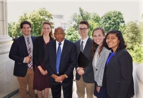 Georgia Tech group visits Congress. Pictured from left to right: Rosenbaum, Cobb, Congressman John Lewis (D-Georgia), Hamilton, Ploussard, and Aggarwal. Photo courtesy of the Congressional Office of Rep. John Lewis. Georgia Tech group visits Congress. Pictured from left to right: Rosenbaum, Cobb, Congressman John Lewis (D-Georgia), Hamilton, Ploussard, and Aggarwal. Photo courtesy of the Congressional Office of Rep. John Lewis.